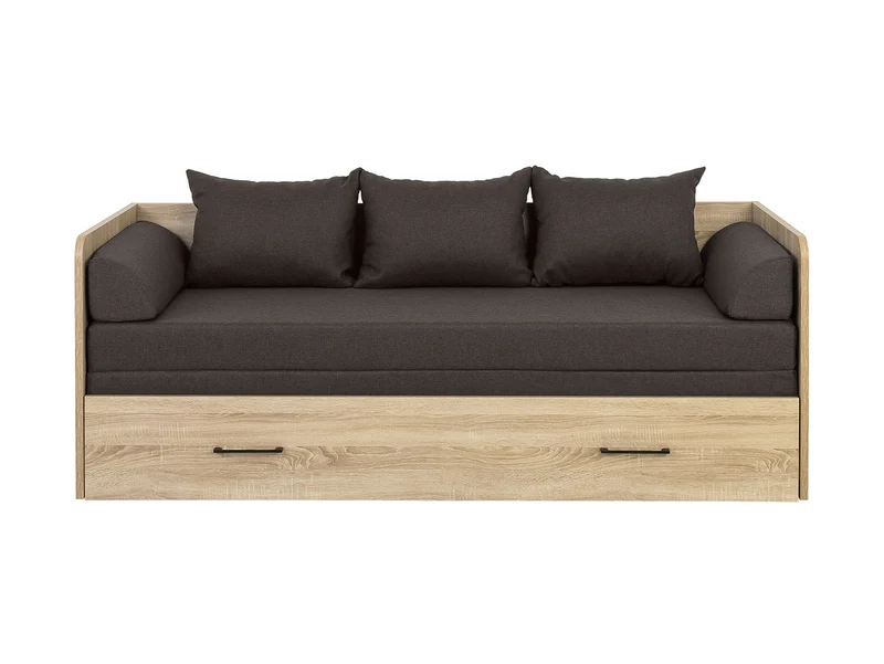 Tetrix Youth Daybed Set 80→160 cm – Sonoma Oak / Sawana 03 | Foldable Mattress, 2 Headboards & 3 Cushions