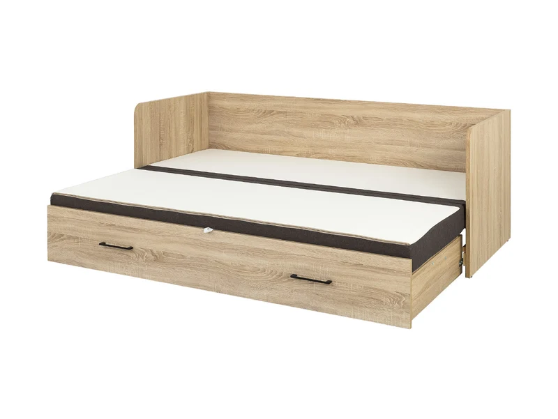 Tetrix Youth Daybed Set 80→160 cm – Sonoma Oak / Sawana 03 | Foldable Mattress, 2 Headboards & 3 Cushions