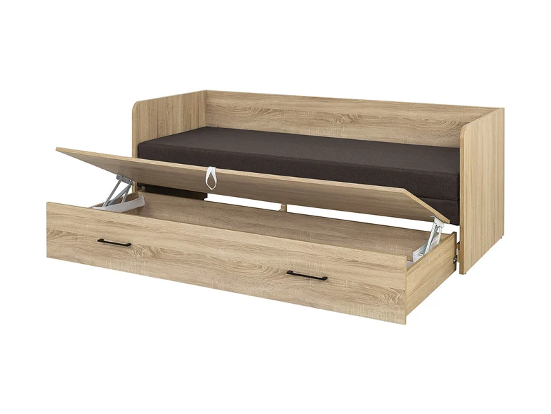 Tetrix Youth Daybed Set 80→160 cm – Sonoma Oak / Sawana 03 | Foldable Mattress, 2 Headboards & 3 Cushions