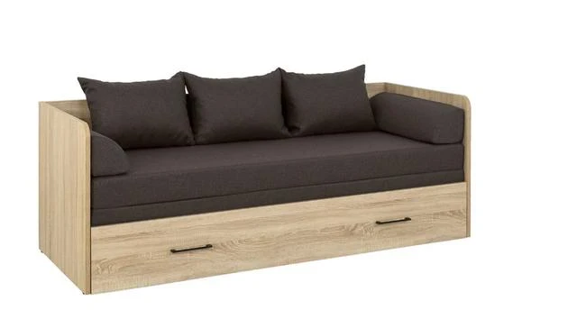 Tetrix Youth Daybed Set 80→160 cm – Sonoma Oak / Sawana 03 | Foldable Mattress, 2 Headboards & 3 Cushions