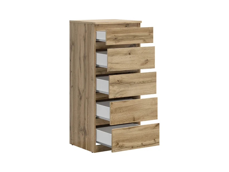 Tetrix Tall Chest of Drawers 50 cm – Wotan Oak | 5 Drawers & Handleless Push-to-Open Fronts