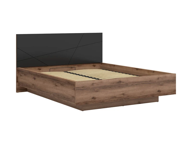 Forn Bed 160×200 cm + Mimas Mattress Set – Dark Delano Oak / Matt Black | Gas Lift Storage & 7-Zone Multipocket