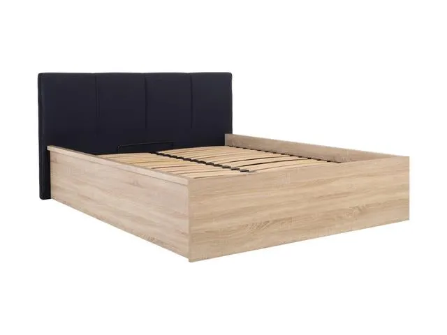 Tetrix Double Bed 160 — Upholstered Headboard, Under-Bed Storage & Easy Clean Fabric, Sonoma Oak & Black