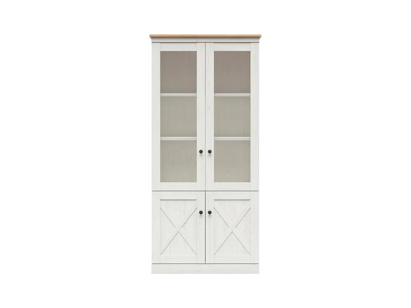 Frija Tall Display Cabinet — 2 Glazed Upper Doors, 2 Solid Lower Doors & Internal Shelves, Andersen Pine White & Artisan Oak