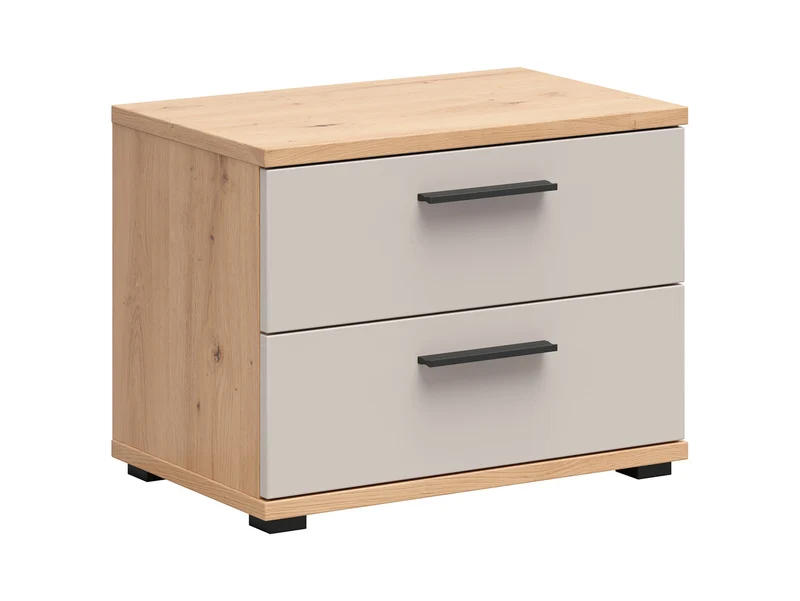 Sindara Bedside Cabinet 60cm — 2 Drawers & Flat Top, Artisan Oak & Uni Kashmir