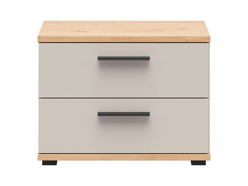 Sindara Bedside Cabinet 60cm — 2 Drawers & Flat Top, Artisan Oak & Uni Kashmir