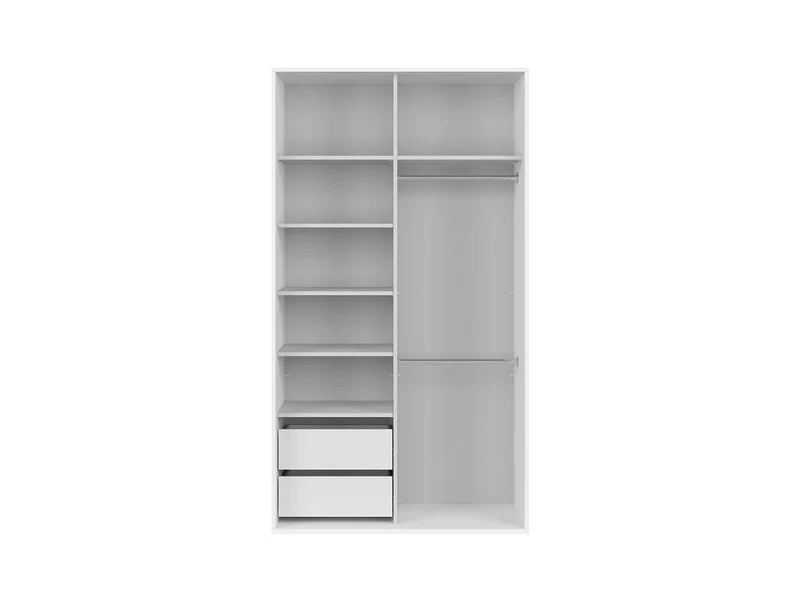 Flex Sliding Door Wardrobe 120cm | White Gloss & Mirror Panels | 2 Drawers, Hanging Rail | 120x218x66cm