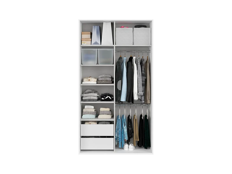 Flex Sliding Door Wardrobe 120cm | White Gloss & Mirror Panels | 2 Drawers, Hanging Rail | 120x218x66cm