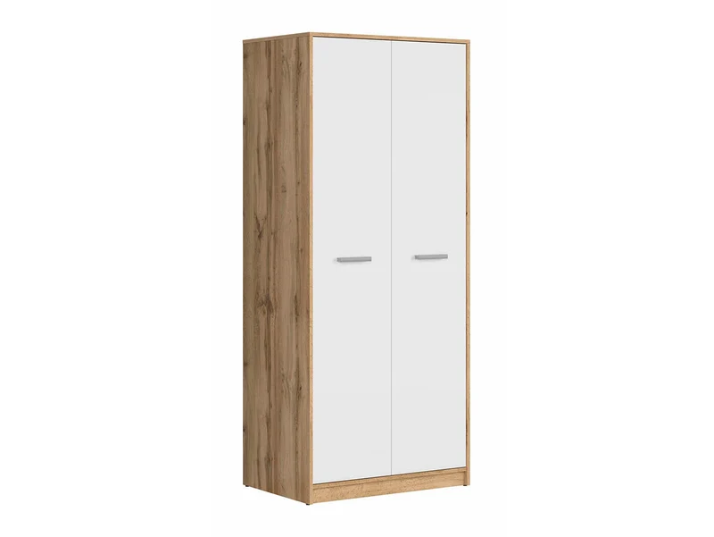 Matos Wardrobe – 2-Door Bedroom Wardrobe with Hanging Rail & Shelf | Wotan Oak / White Matt | 80cm