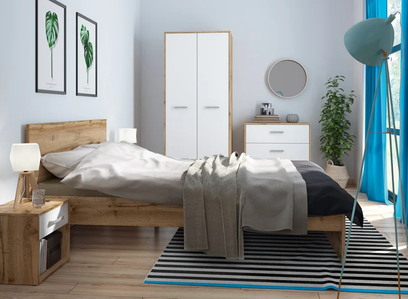 Matos Wardrobe – 2-Door Bedroom Wardrobe with Hanging Rail & Shelf | Wotan Oak / White Matt | 80cm
