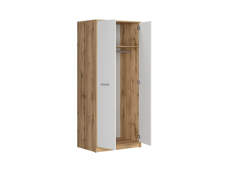 Matos Wardrobe – 2-Door Bedroom Wardrobe with Hanging Rail & Shelf | Wotan Oak / White Matt | 80cm