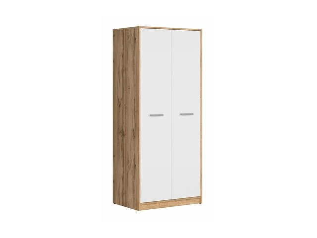 Matos Wardrobe – 2-Door Bedroom Wardrobe with Hanging Rail & Shelf | Wotan Oak / White Matt | 80cm