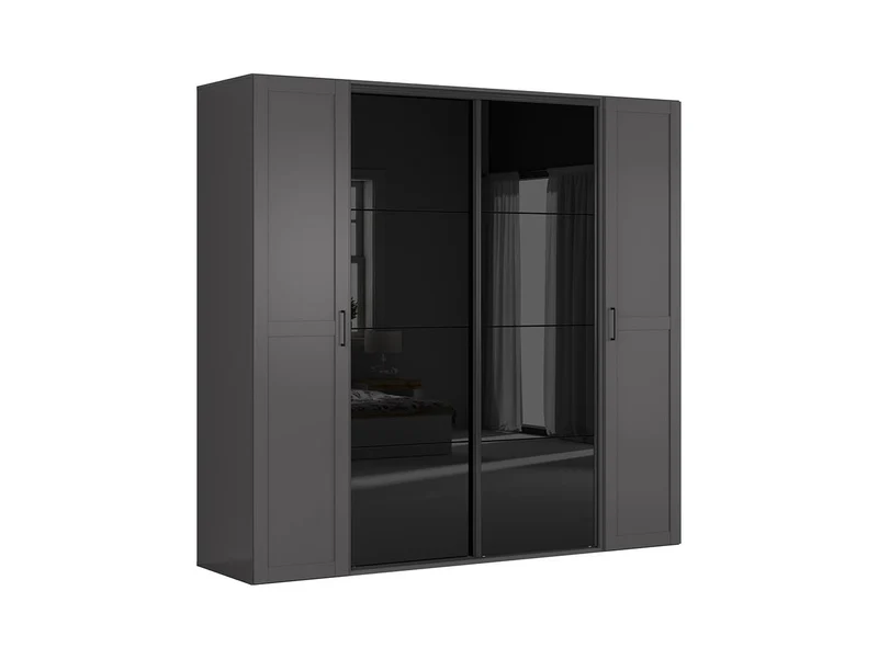 Flex Wardrobe 250 – 3-Unit Set with Sliding & Hinged Doors, 6 Drawers & 3 Rails | Graphite / Black Gloss | 250×240 cm