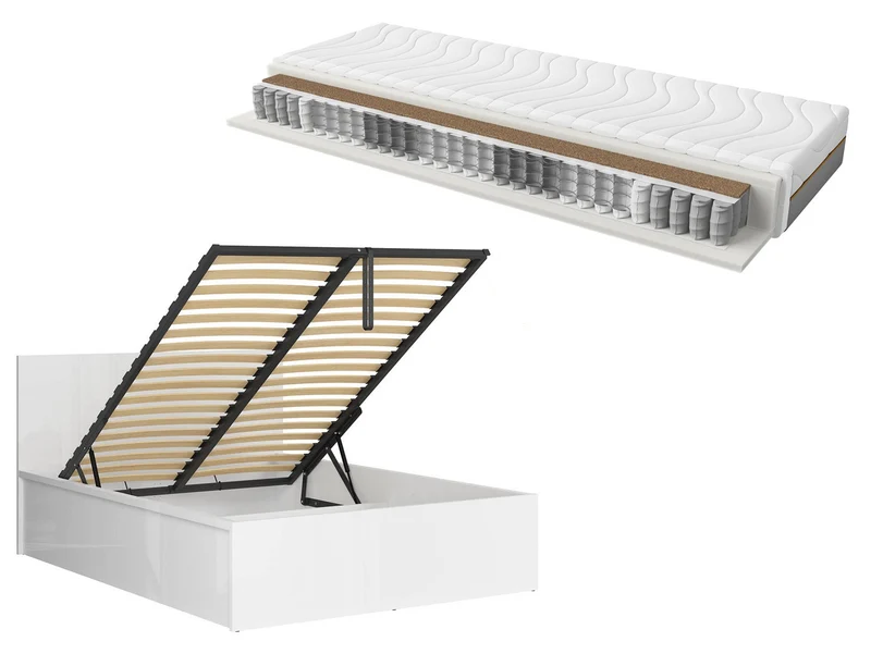 Tetrix Bed 140 + Ceres AV Mattress Set – Double Bed with Storage & Pocket Spring Mattress | White Gloss