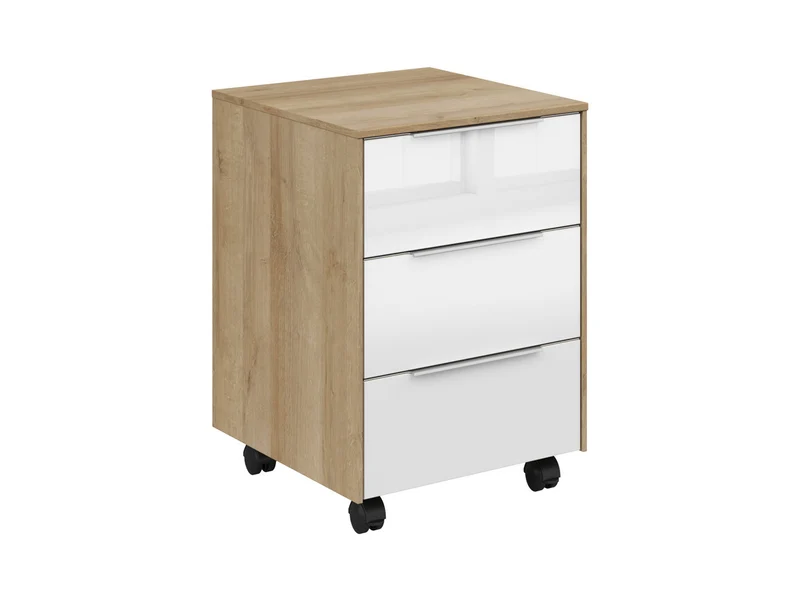 Nevada Under-Desk Pedestal | 3 Drawers | Riviera Oak & White Glass