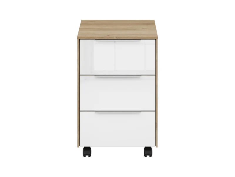 Nevada Under-Desk Pedestal | 3 Drawers | Riviera Oak & White Glass