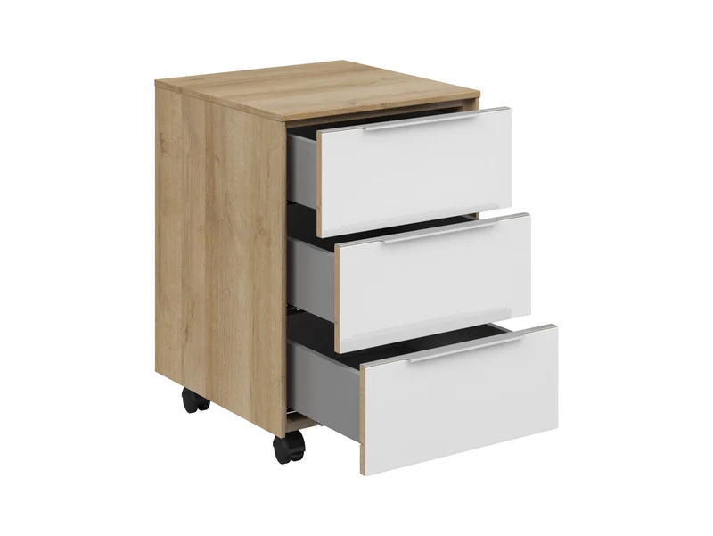 Nevada Under-Desk Pedestal | 3 Drawers | Riviera Oak & White Glass