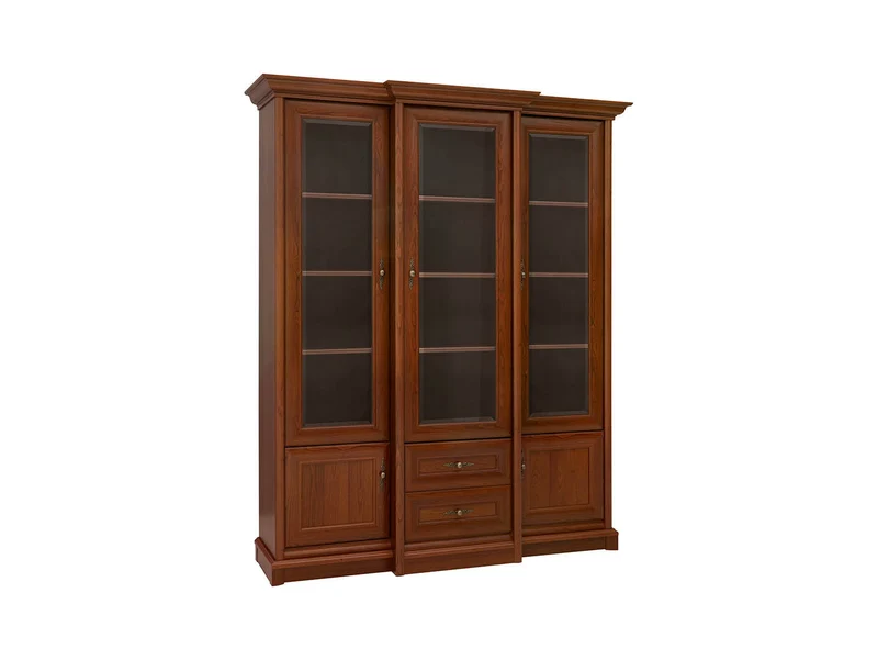 Kent Display Cabinet 167x204 cm – Chestnut, Glass Doors, 14 Shelves, 2 Drawers, Classic