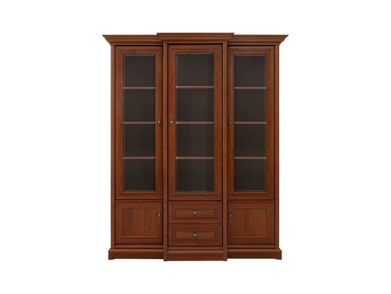 Kent Display Cabinet 167x204 cm – Chestnut, Glass Doors, 14 Shelves, 2 Drawers, Classic