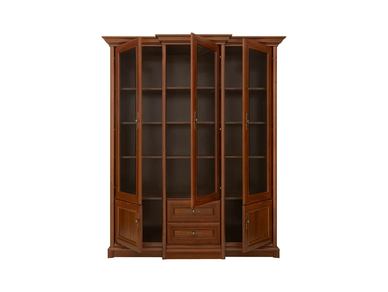 Kent Display Cabinet 167x204 cm – Chestnut, Glass Doors, 14 Shelves, 2 Drawers, Classic