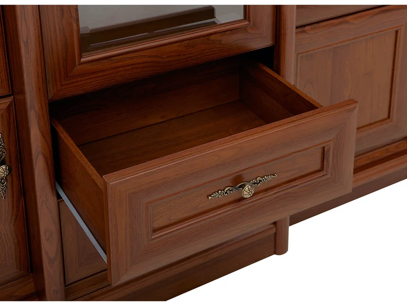 Kent Display Cabinet 167x204 cm – Chestnut, Glass Doors, 14 Shelves, 2 Drawers, Classic