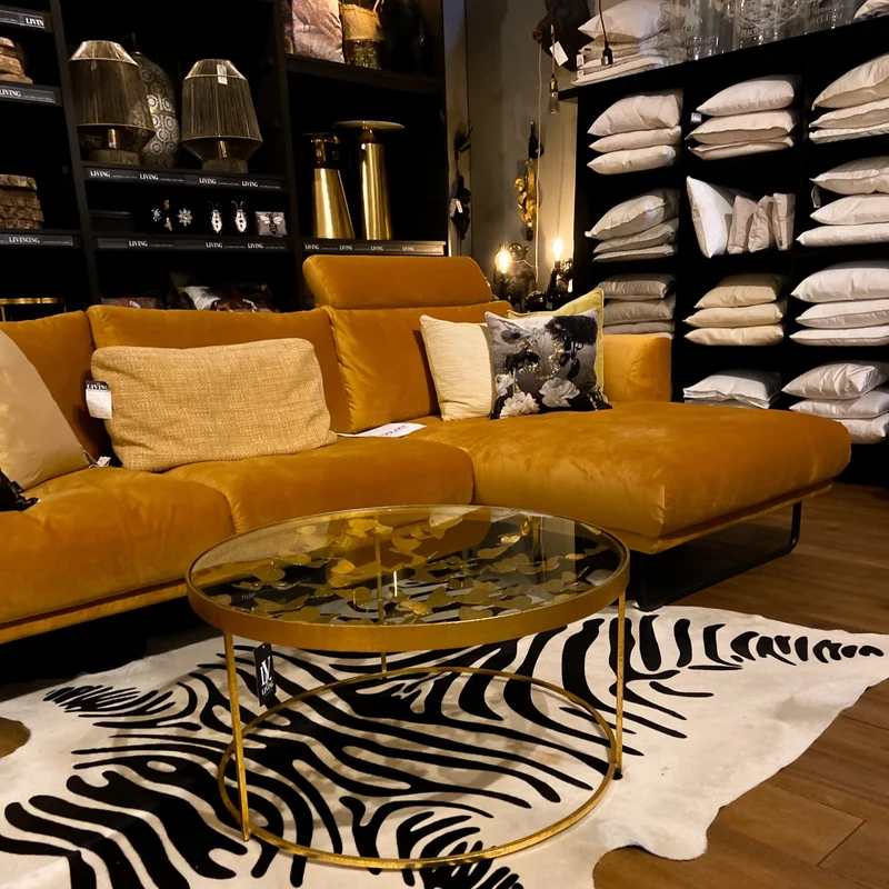 Couchtisch | "Gold Butterfly mit Glasplatte"