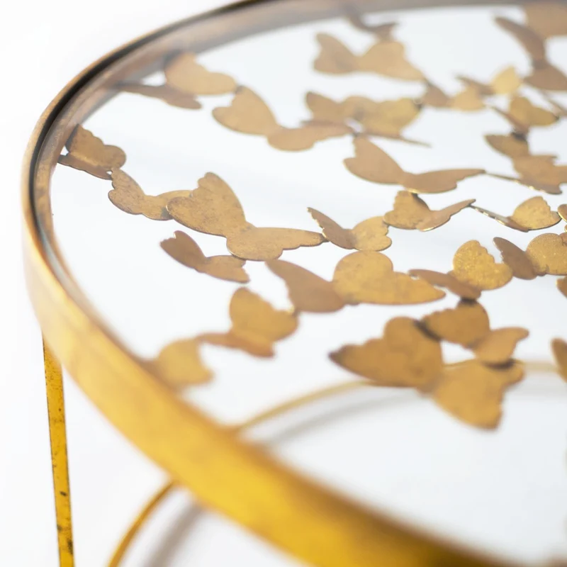 Couchtisch | "Gold Butterfly mit Glasplatte"