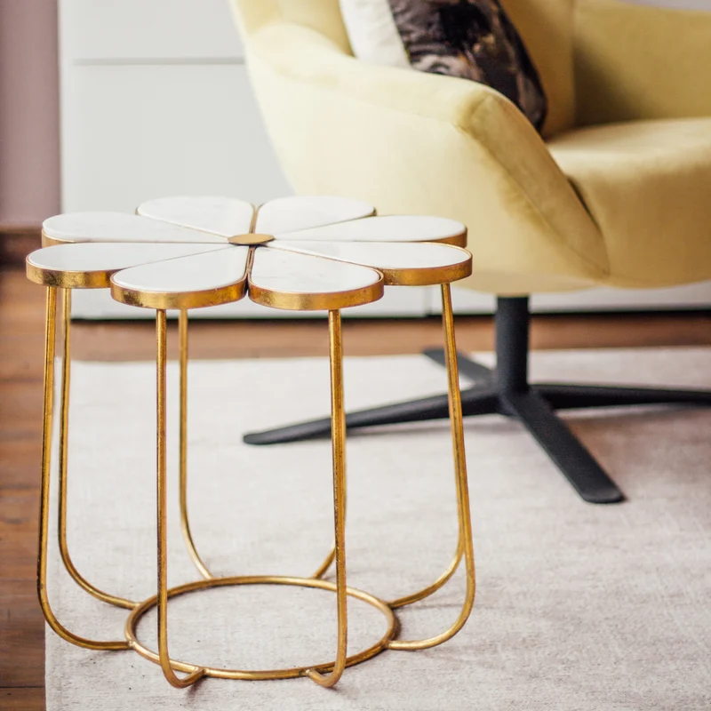Beistelltisch Marble Gold Bloom, Metall - gold, Blumenform, Marmor