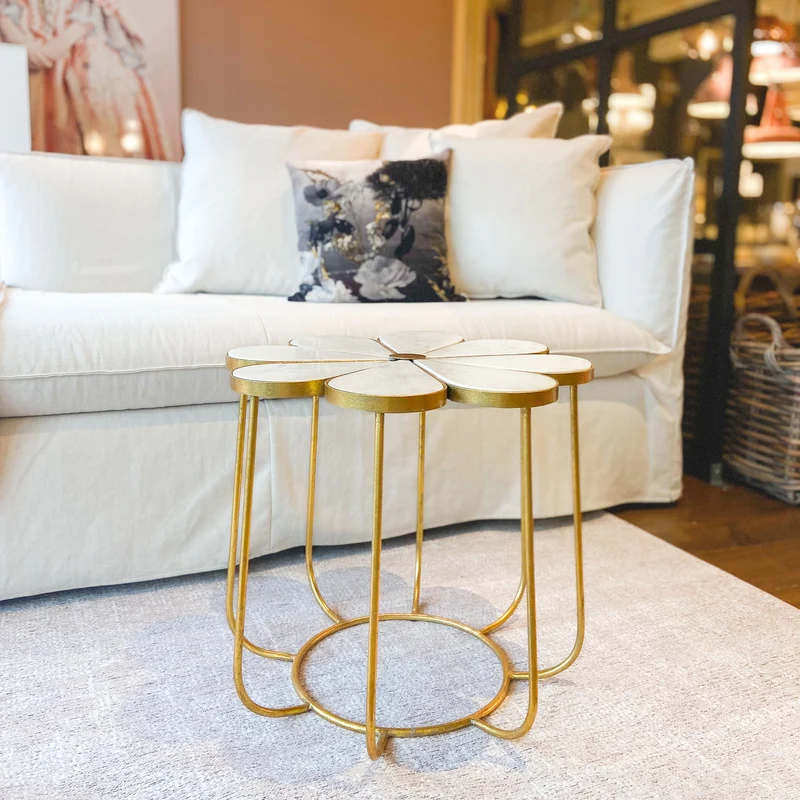 Beistelltisch Marble Gold Bloom, Metall - gold, Blumenform, Marmor