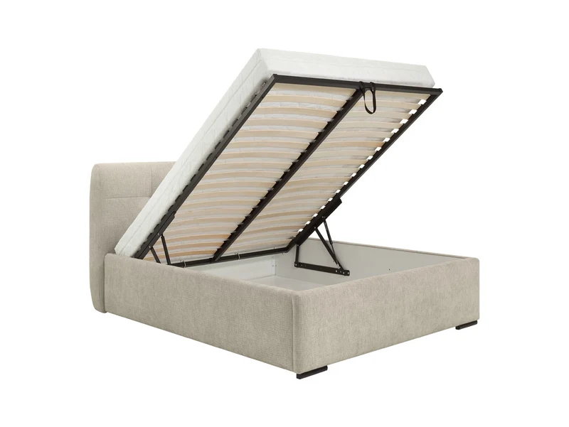 Nuwia Upholstered Bed 140x200 cm with Slatted Base & Front-Opening Storage – Chenille, Beige