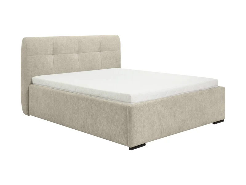 Nuwia Upholstered Bed 140x200 cm with Slatted Base & Front-Opening Storage – Chenille, Beige
