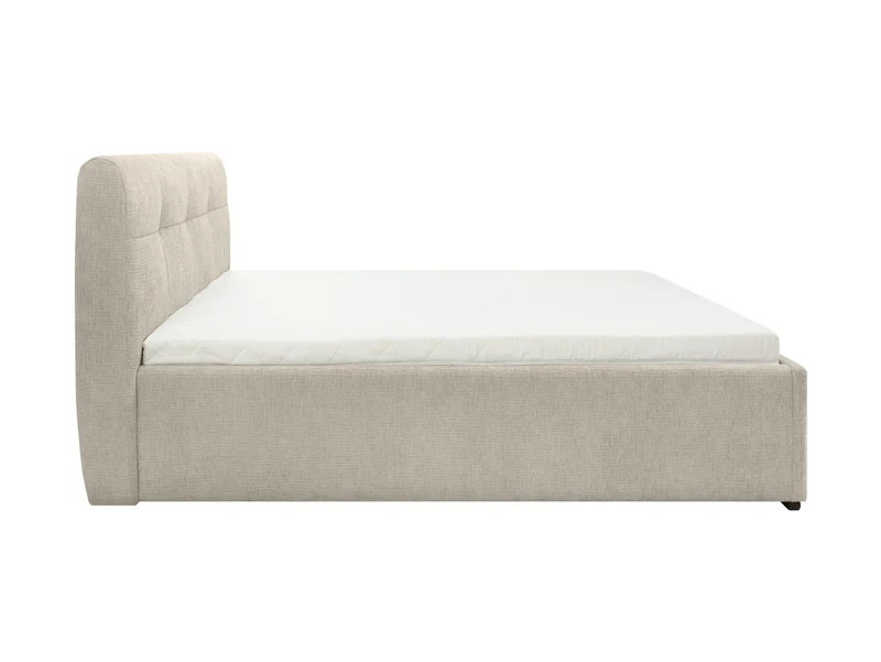Nuwia Upholstered Bed 140x200 cm with Slatted Base & Front-Opening Storage – Chenille, Beige