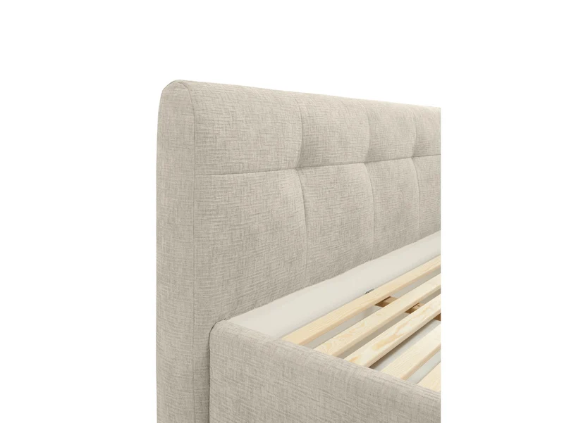 Nuwia Upholstered Bed 140x200 cm with Slatted Base & Front-Opening Storage – Chenille, Beige
