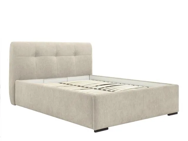Nuwia Upholstered Bed 140x200 cm with Slatted Base & Front-Opening Storage – Chenille, Beige