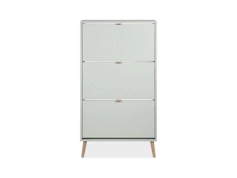 Vigo Shoe Cabinet 3 Tilt-Down Doors – Pastel Green | 70×125×24 cm | Slim Hallway Storage