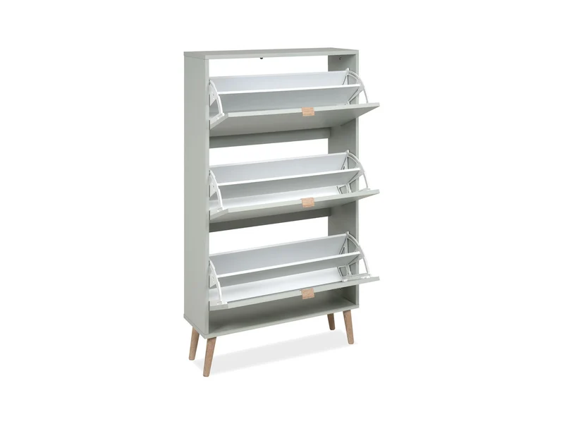 Vigo Shoe Cabinet 3 Tilt-Down Doors – Pastel Green | 70×125×24 cm | Slim Hallway Storage