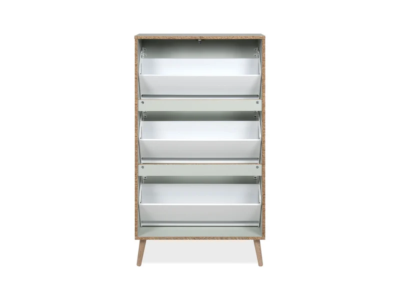 Vigo Shoe Cabinet 3 Tilt-Down Doors – Pastel Green | 70×125×24 cm | Slim Hallway Storage