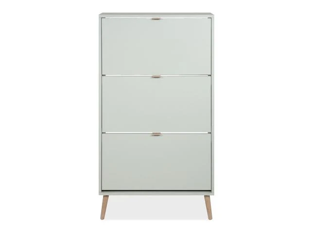 Vigo Shoe Cabinet 3 Tilt-Down Doors – Pastel Green | 70×125×24 cm | Slim Hallway Storage