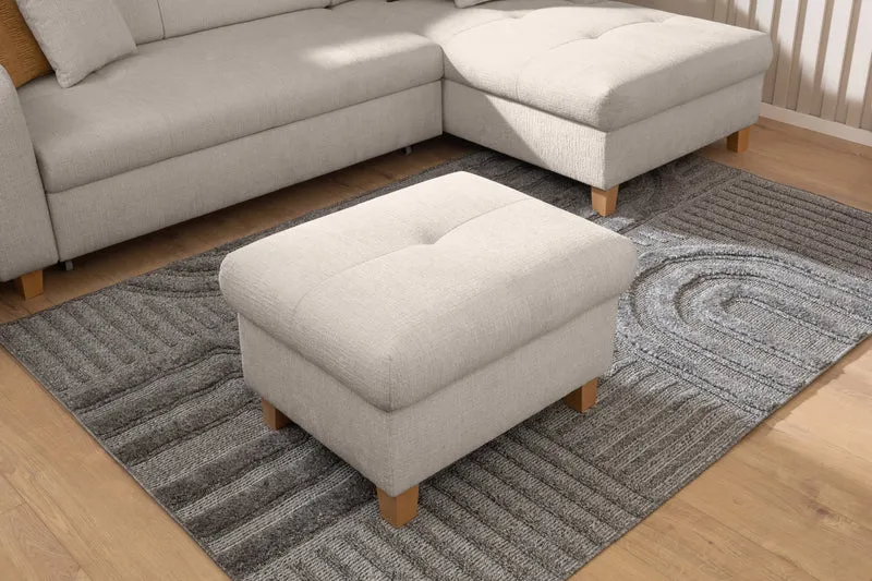 Saragossa Footstool Ottoman – Beige Fabric | PU & HR Foam | Wooden Legs | Matches Saragossa Corner Sofa
