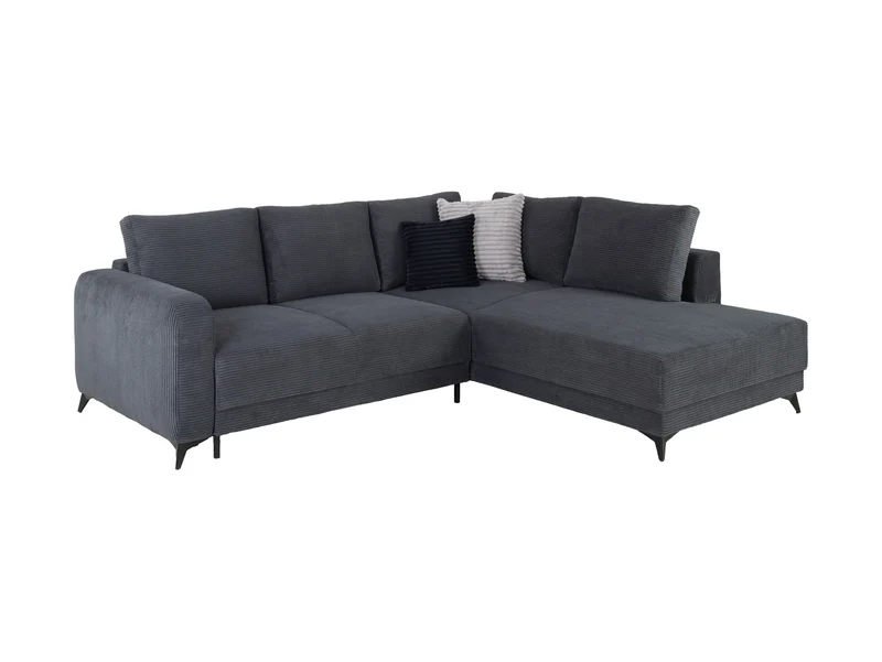 Martinez Corner Sofa Bed with Storage – Dark Grey Corduroy | DL Mechanism | 142×217 cm | Metal Legs