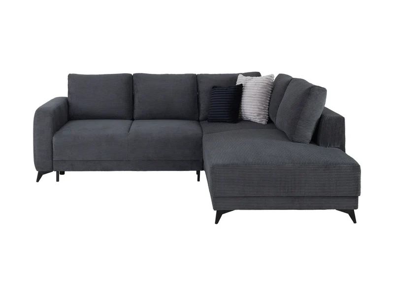 Martinez Corner Sofa Bed with Storage – Dark Grey Corduroy | DL Mechanism | 142×217 cm | Metal Legs