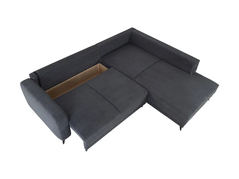 Martinez Corner Sofa Bed with Storage – Dark Grey Corduroy | DL Mechanism | 142×217 cm | Metal Legs