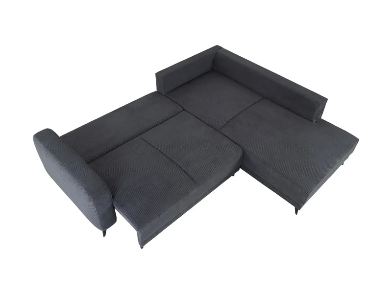 Martinez Corner Sofa Bed with Storage – Dark Grey Corduroy | DL Mechanism | 142×217 cm | Metal Legs