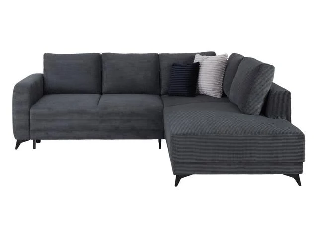 Martinez Corner Sofa Bed with Storage – Dark Grey Corduroy | DL Mechanism | 142×217 cm | Metal Legs