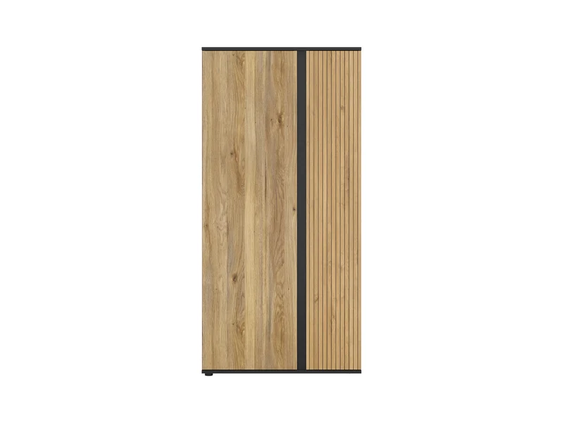 Luen 2-Door Wardrobe 95 cm – Black / Mauvella Oak | Printed Lamel Door, Shelves & Hanging Rail