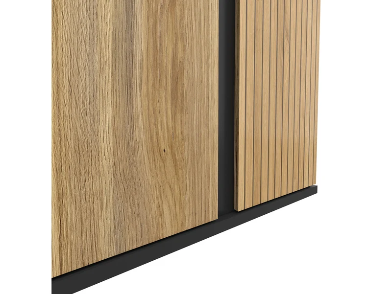Luen 2-Door Wardrobe 95 cm – Black / Mauvella Oak | Printed Lamel Door, Shelves & Hanging Rail