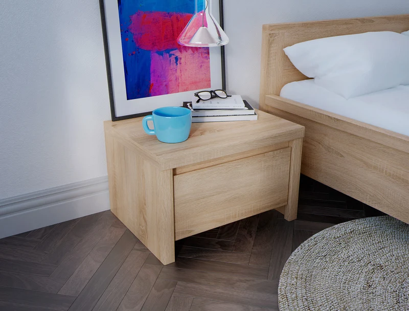 Kaspian Bedside Table 51 cm – Sonoma Oak | 1 Drawer | Compact Nightstand