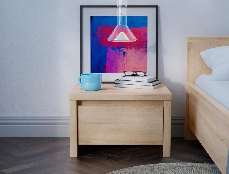 Kaspian Bedside Table 51 cm – Sonoma Oak | 1 Drawer | Compact Nightstand