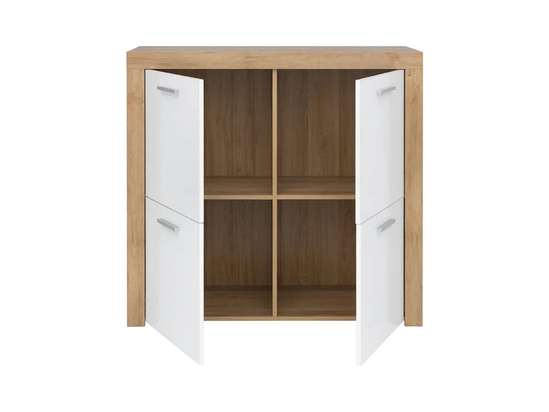 Balder Storage Cabinet 104 cm – Riviera Oak / White Gloss | 4 Doors & Internal Shelves