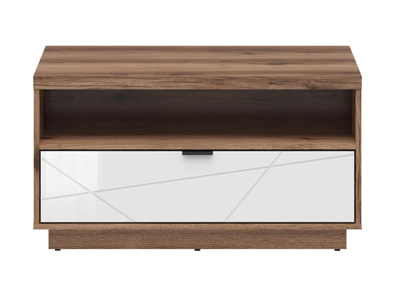 Forn Coffee Table 90×60 cm – Dark Delano Oak / White Gloss | Soft-Close Drawer & Lower Shelf